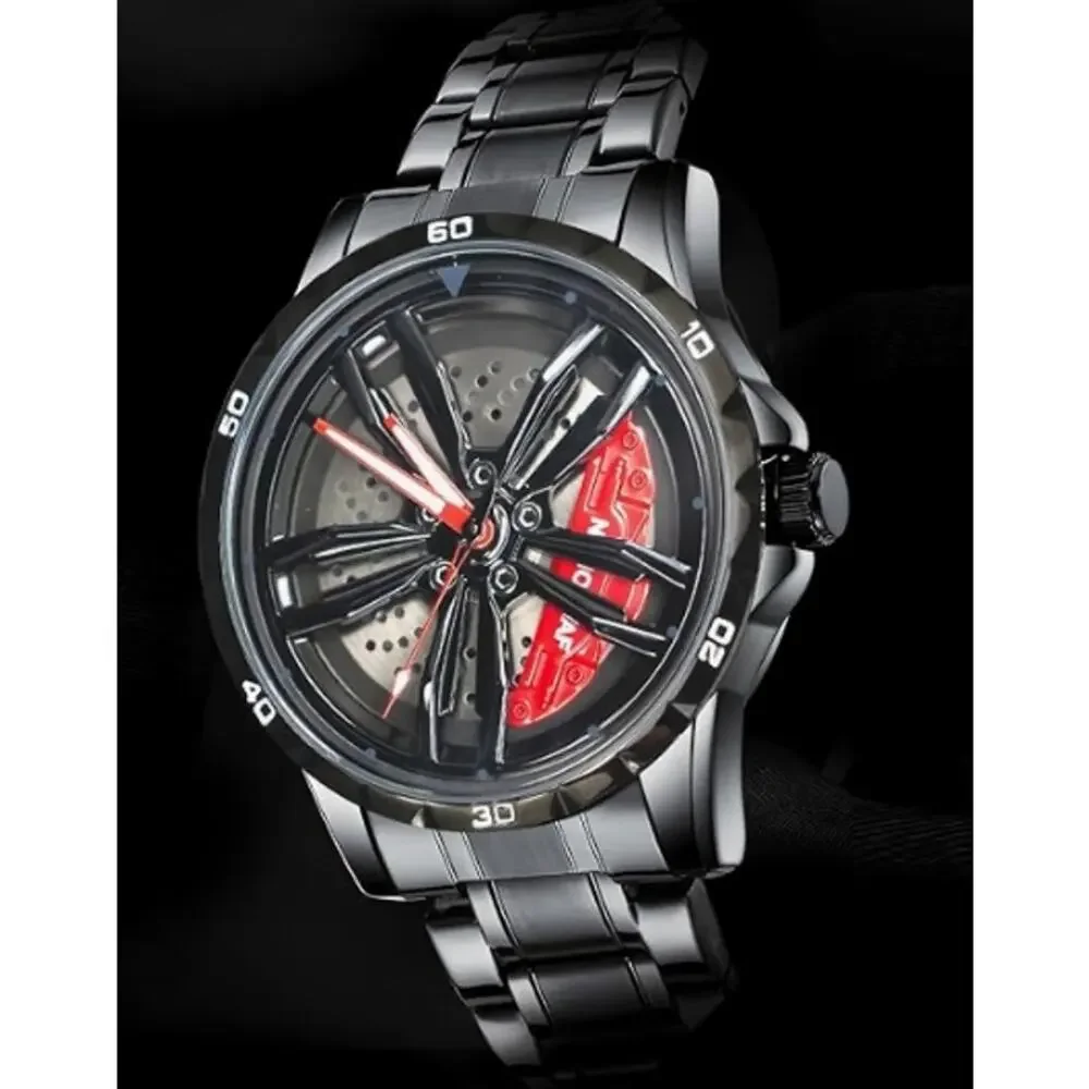 NANOLEAF Men's Spinning Car Wheel Rim Watch Stainless Steel New Open Box